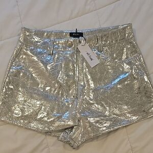 Nasty Gal Shimmering Silver High Waist Shorts